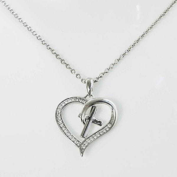 Heart Cross Necklace Etsy