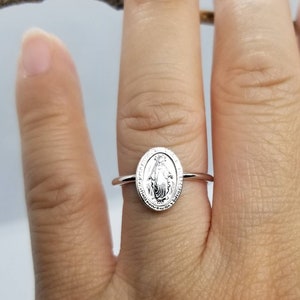 Miraculous Medal Ring, Virgin Mary Ring, Silver Religious Ring, Religious Band Ring, Religious Jewelry, Statement Ring, Mother Mary Ring image 10