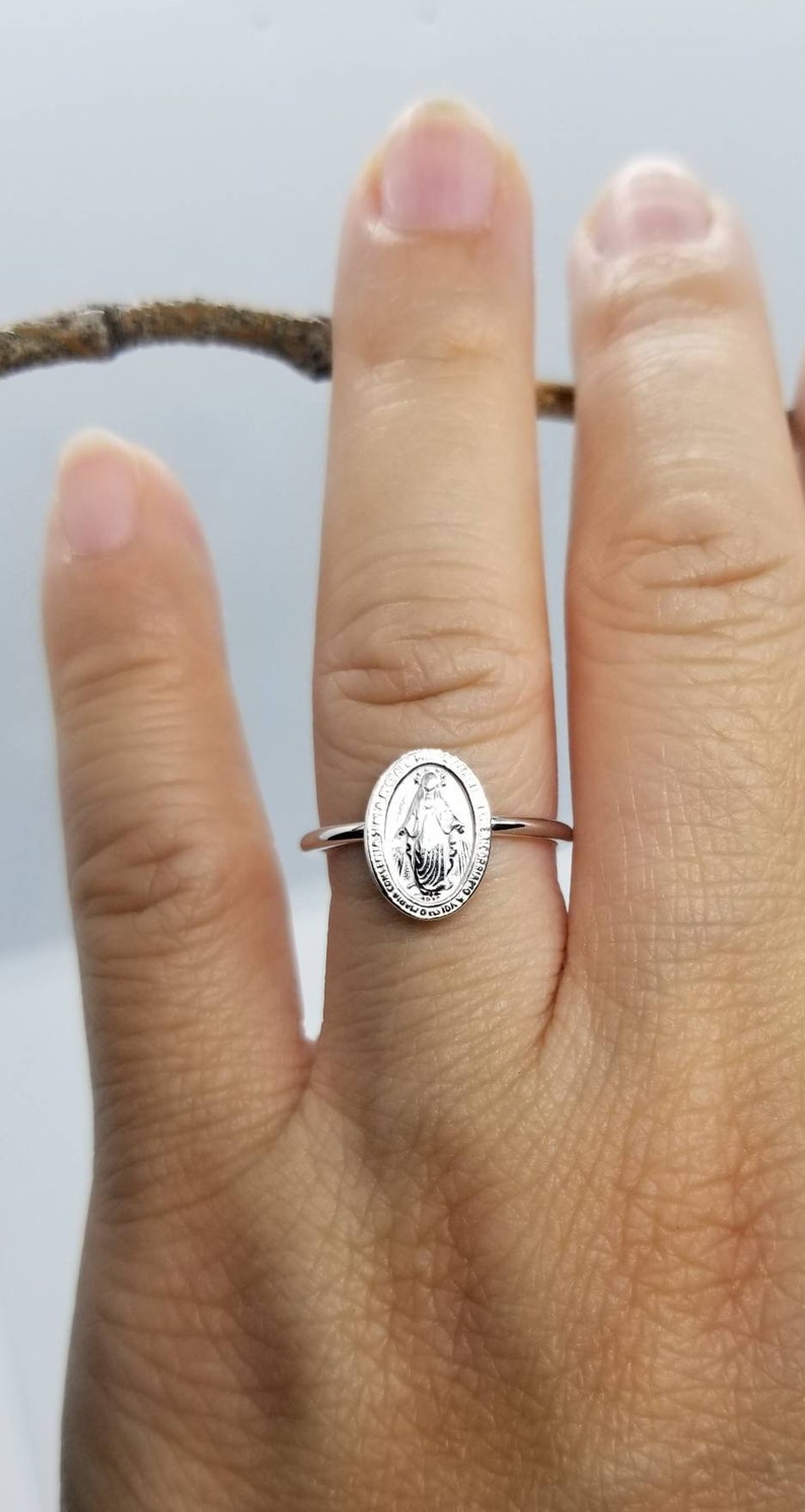 Miraculous Medal Ring, Virgin Mary Ring, Silver Religious Ring, Religious Band Ring, Religious Jewelry, Statement Ring, Mother Mary Ring image 10