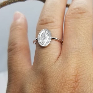 Miraculous Medal Ring, Virgin Mary Ring, Silver Religious Ring, Religious Band Ring, Religious Jewelry, Statement Ring, Mother Mary Ring image 9