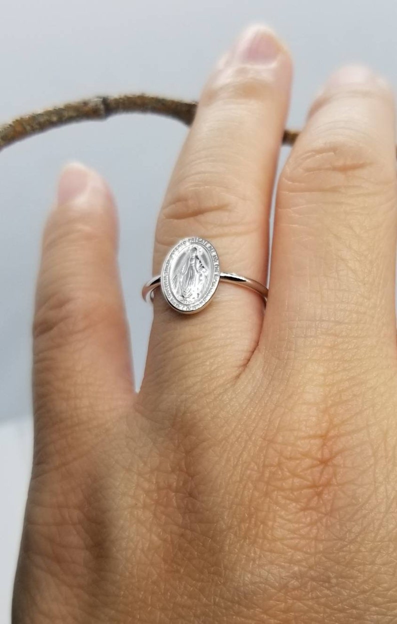 Miraculous Medal Ring, Virgin Mary Ring, Silver Religious Ring, Religious Band Ring, Religious Jewelry, Statement Ring, Mother Mary Ring image 9