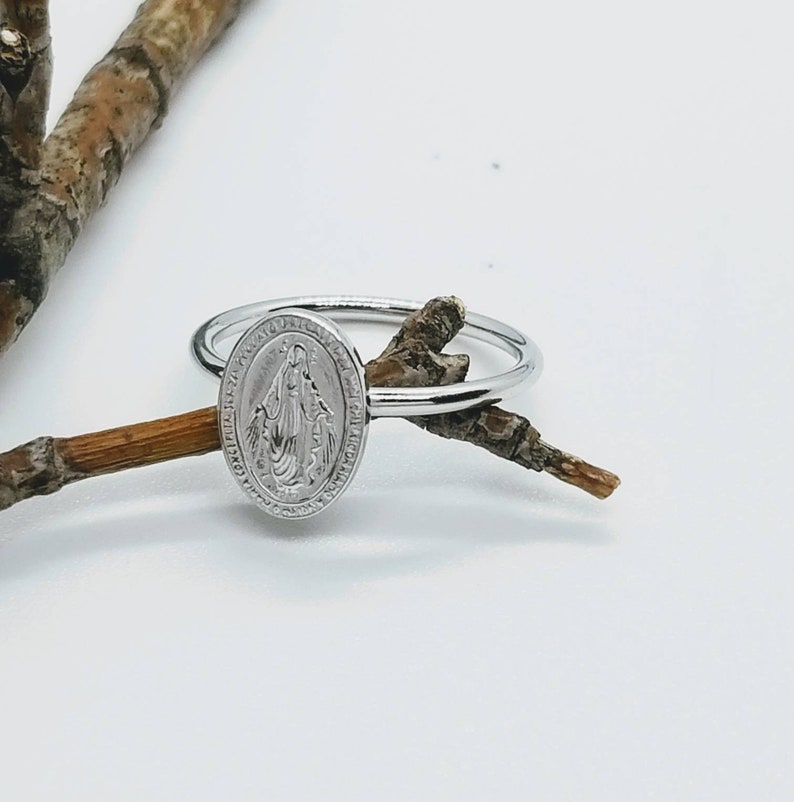 Miraculous Medal Ring, Virgin Mary Ring, Silver Religious Ring, Religious Band Ring, Religious Jewelry, Statement Ring, Mother Mary Ring image 6