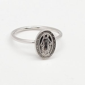 Miraculous Medal Ring, Virgin Mary Ring, Silver Religious Ring, Religious Band Ring, Religious Jewelry, Statement Ring, Mother Mary Ring image 5