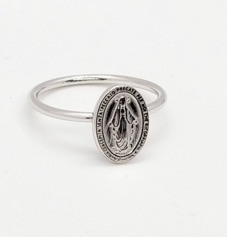 Miraculous Medal Ring, Virgin Mary Ring, Silver Religious Ring, Religious Band Ring, Religious Jewelry, Statement Ring, Mother Mary Ring image 5