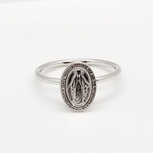 Miraculous Medal Ring, Virgin Mary Ring, Silver Religious Ring, Religious Band Ring, Religious Jewelry, Statement Ring, Mother Mary Ring image 4