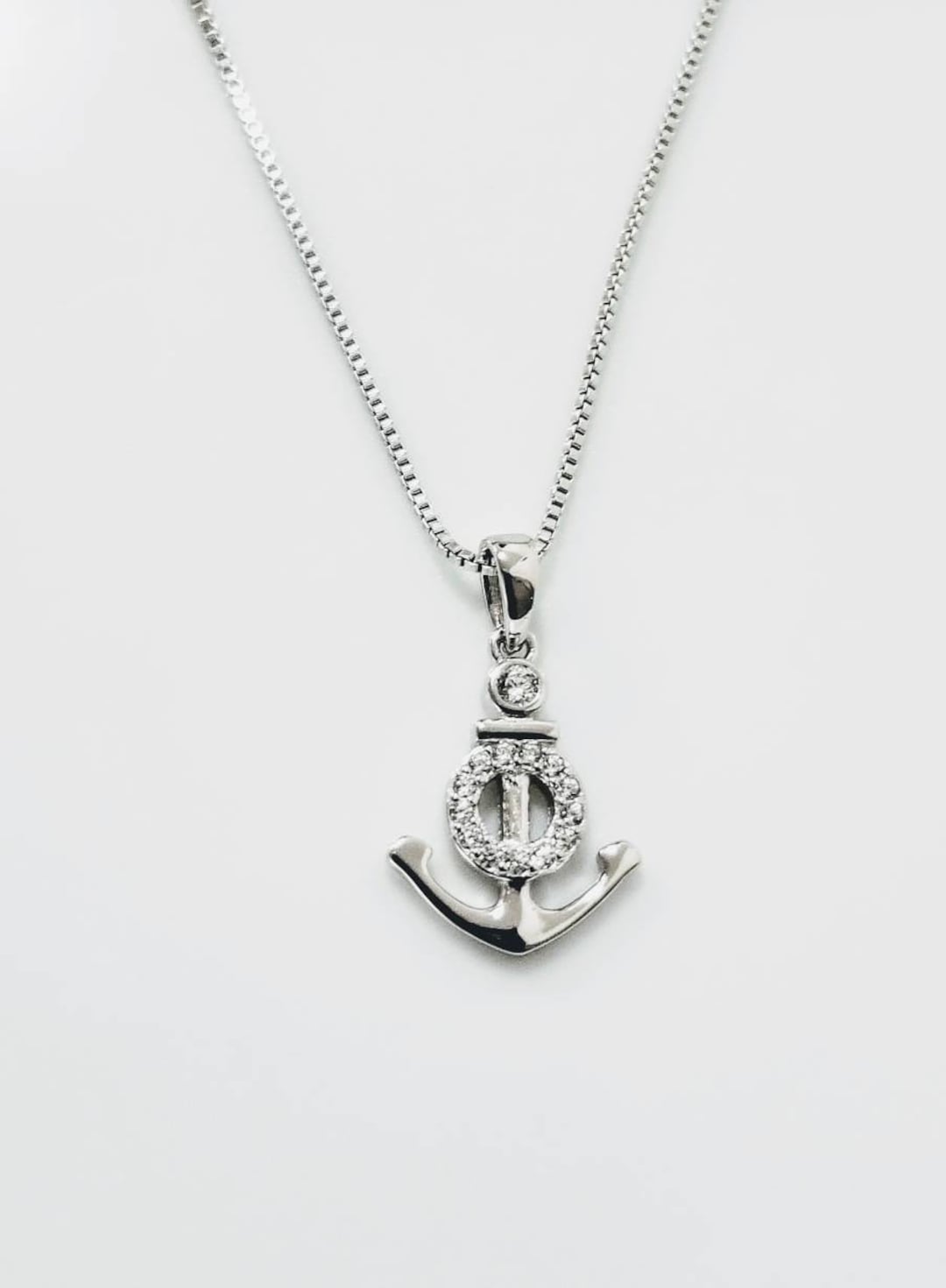 Silver Anchor Necklace, Anchor Pendant, Cz Anchor Necklace, Anchor