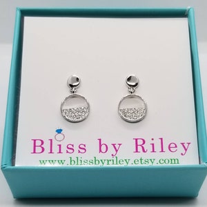 Sterling Silver Circle Dangle Earrings: Cubic Zirconia Stud Post