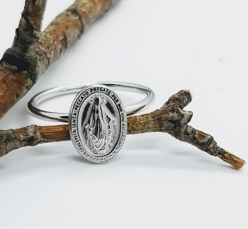 Miraculous Medal Ring, Virgin Mary Ring, Silver Religious Ring, Religious Band Ring, Religious Jewelry, Statement Ring, Mother Mary Ring image 1