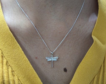 Silver Dragonfly Necklace, Sterling Silver Dragonfly, Dragonfly Jewellery, Cubic Zirconia Dragonfly Necklace, Dragonfly Cz Necklace