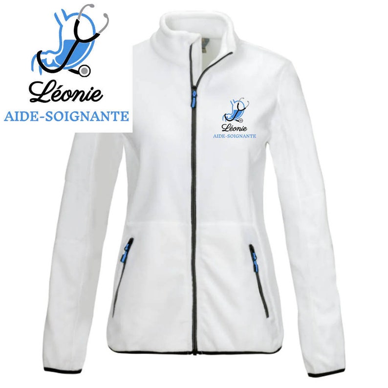 Veste polaire passe couloir Gastro-entérologie Infirmière Aide-soignante Étudiante infirmière Étudiante aide-soignante Blanche - Motif Bleu