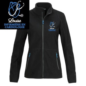 Veste polaire passe couloir Cardiologie Infirmière Aide-soignante Étudiante infirmière AES AESH ASH et Autres soignantes Noire - Motif Bleu