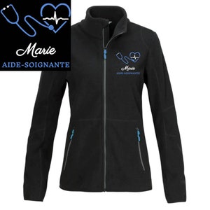 Veste polaire passe couloir Infirmière Aide-soignante Étudiante infirmière AES AESH ASH et Autres soignantes Noire - Motif Bleu