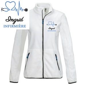 Veste polaire passe couloir Infirmière Aide-soignante Étudiante infirmière AES AESH ASH et Autres soignantes Blanche - Motif Bleu