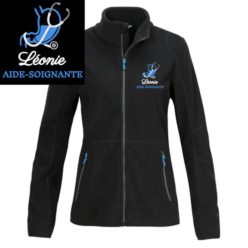 Veste polaire passe couloir Gastro-entérologie Infirmière Aide-soignante Étudiante infirmière Étudiante aide-soignante Noire - Motif Bleu