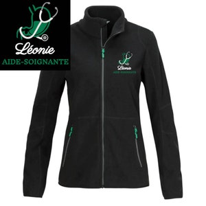 Veste polaire passe couloir Gastro-entérologie Infirmière Aide-soignante Étudiante infirmière Étudiante aide-soignante Noire - Motif Vert