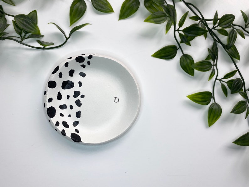 Birthday Gift Anniversary Gift Personalised Cow Print Ring Dish Black Splatter Jewellery Trinket Dish