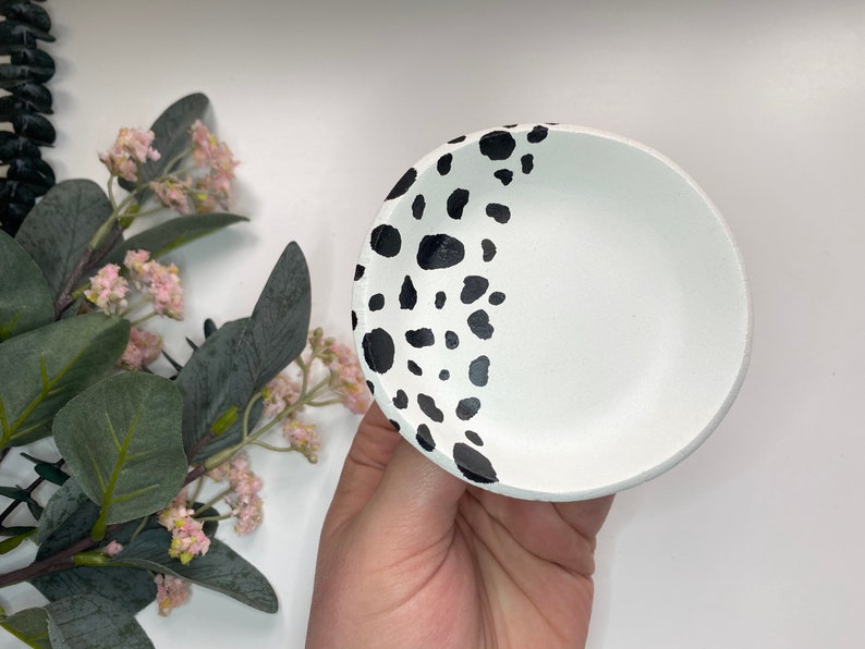Birthday Gift Anniversary Gift Personalised Cow Print Ring Dish Black Splatter Jewellery Trinket Dish