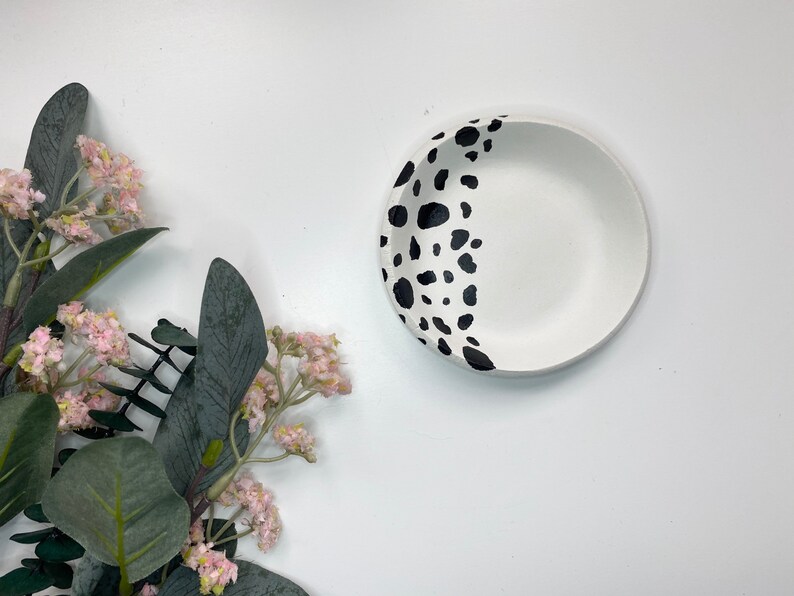 Birthday Gift Anniversary Gift Personalised Cow Print Ring Dish Black Splatter Jewellery Trinket Dish