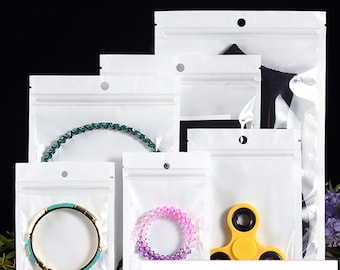 50/100x Clear White Reclosable Plastic Zipper Retail Bags Hang Hole Various Size