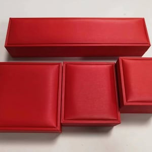 Luxury Red Jewellery Boxes Brushed Texture PU Leather Gift Set Boxes Ring Pendant Bracelet Necklace Packaging