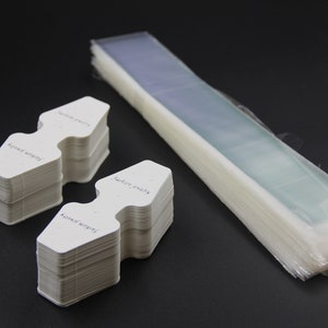 500 White Display Cards Folding 3.8x9.2cm Necklace Bracelet Hanger +4.5x25cm Bag