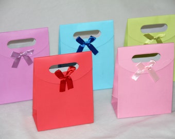 15x Bowknot Paper Foldable Cardboard Gift Bags, Clamshell Paper Gift Bags, Wedding Party Jewellery Gifts Wrap, 12x16x6cm