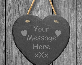 Personalised Fathers Gift photo printed message engraved heart rock slate plaque