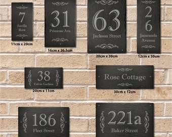Personalised Slate Plaque Door Number House Name Sign Victorian Swirl All Sizes