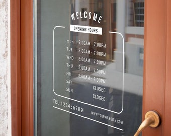 Personalised Opening Hours Business Times Cafe Shop Restaurant Front Door Window Vinyl Decal Sticker