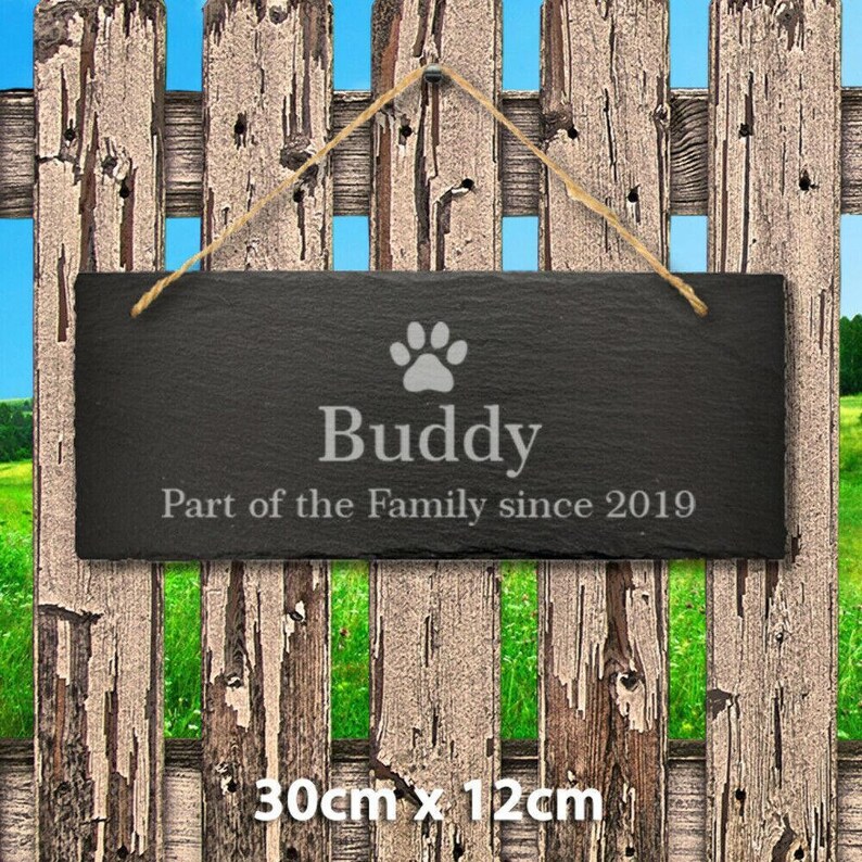 Personalised Pet Name Hanging Slate Sign Engraved Plaque Garden Kennel