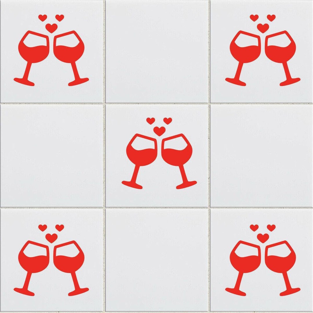 Wine Glasses Vinyl Tile Stickers Glass Hearts Wall Decal Etsy