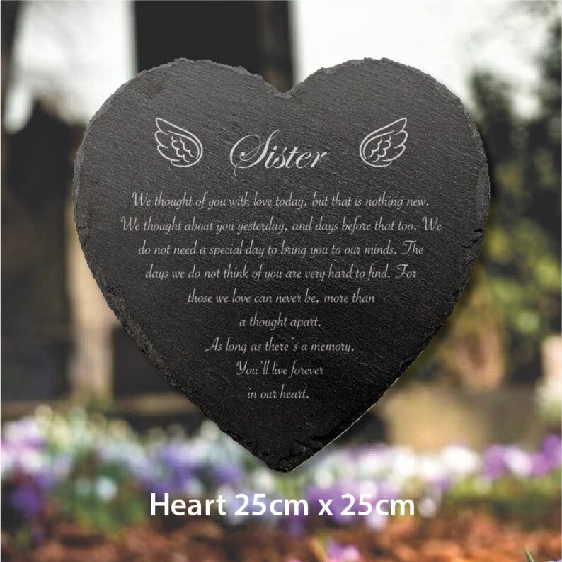 Slate 25cm Heart Engraved Memorial Plaque Grave Mum Dad Family Etsy