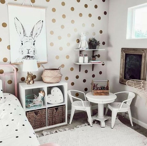 GOLD SPOTS POLKA DOTS Wall Art Sticker Kit decal graphic nursery child's bedroom 