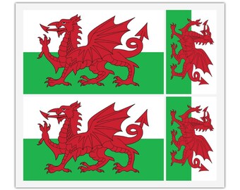 4 X Welsh Wales Flag Vinyl Car Van Ipad Laptop Sticker