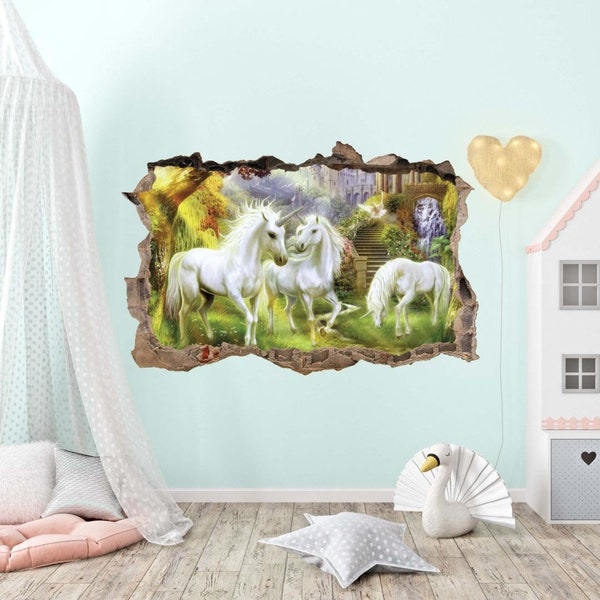 Autocollant Mural Licorne En Vinyle - Déco Murale 12 Pouces (2 Pièces) - Neuf