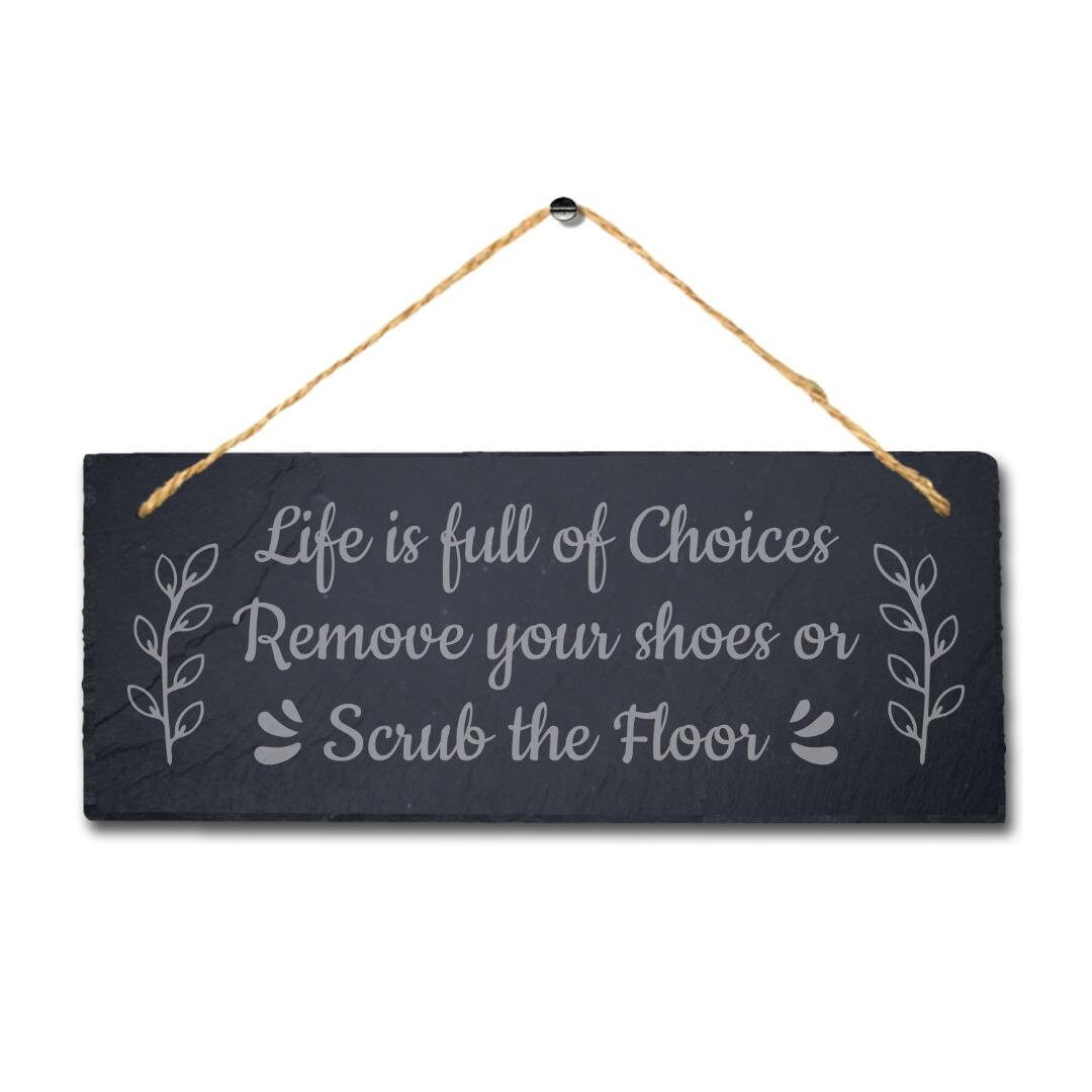 NIKKY HOME Cartello In Legno – Remove Your Shoes, Life Is Full Of Choices, 25x13 Cm, Vintage, Con Vite Per Parete