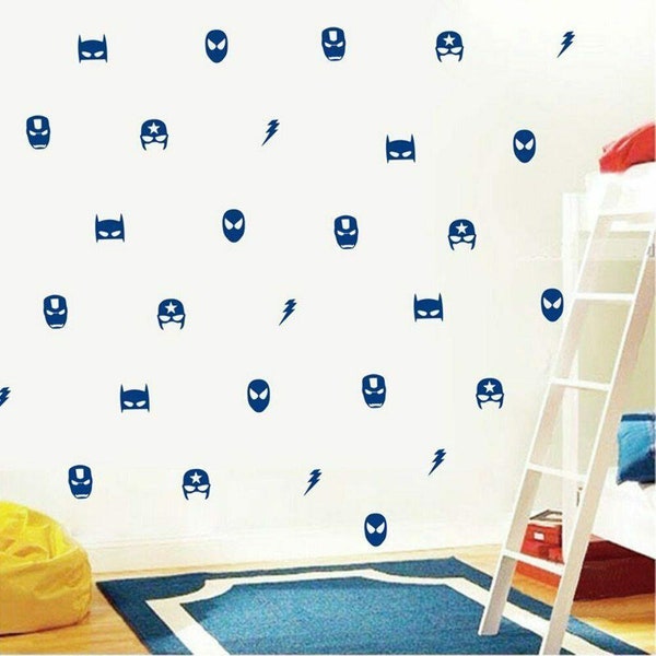 Mixed Superhero Mask Wall Stickers Boys Bedroom Kids Nursery Masks Vinyl Decal