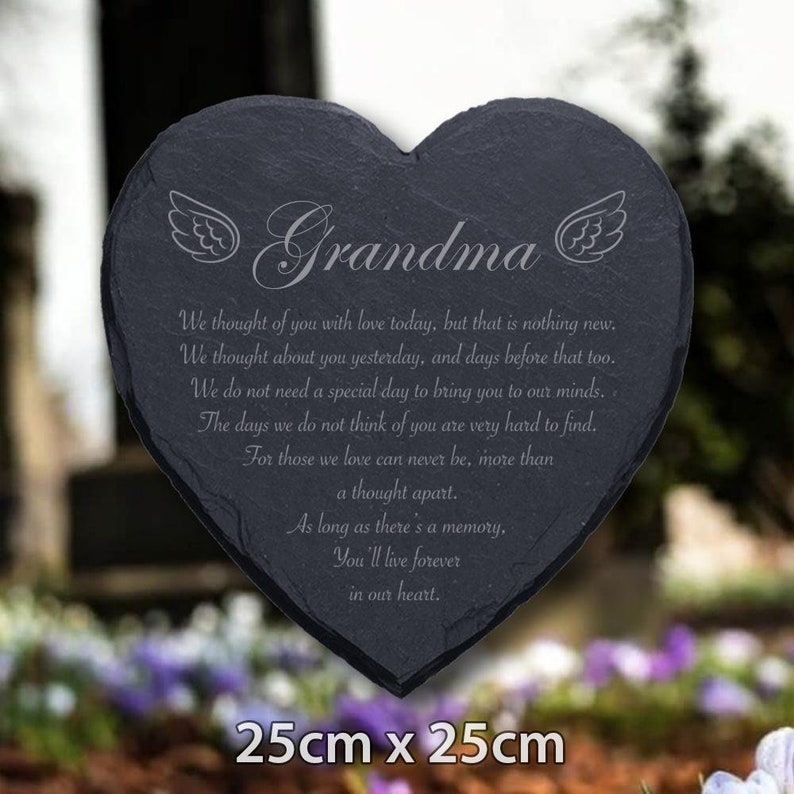 Slate 25cm Heart Engraved Memorial Plaque Grave Mum Dad Family Etsy