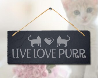 Cat Lovers Live Love Purr Wooden Door Wall Hanging Kitty Sign Plaque Home Decor