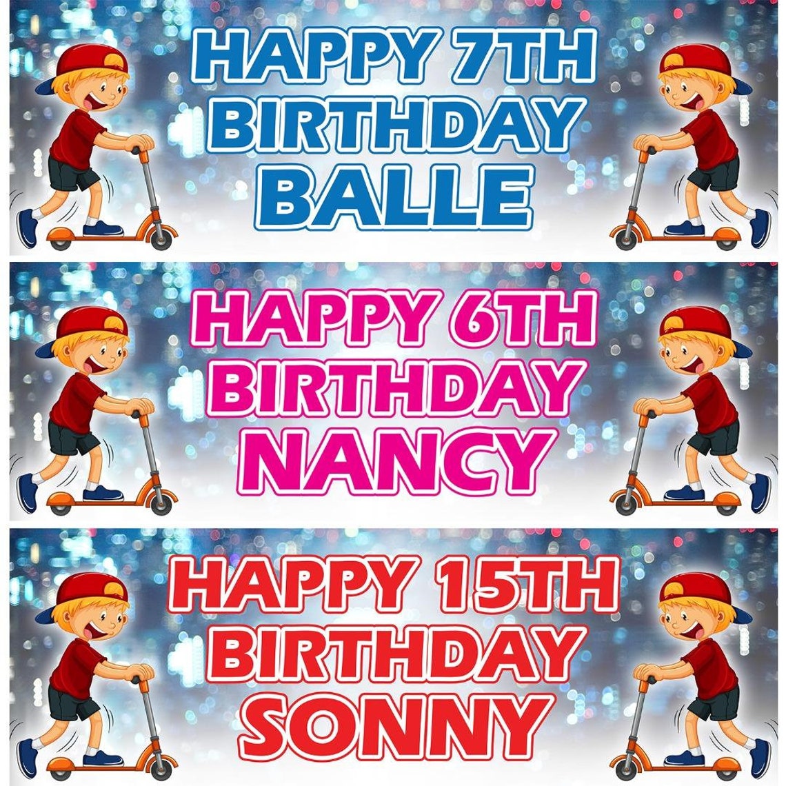2 Personalised Scooter Birthday Party Celebration Banners Etsy UK
