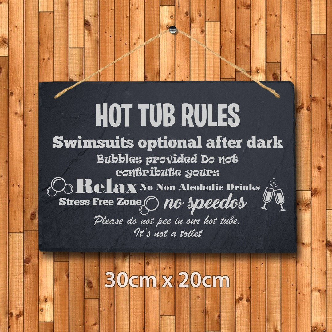 Hot Tub Rules Jacuzzi Pool Funny Hanging Slate Garden Outdoor Sign Gift