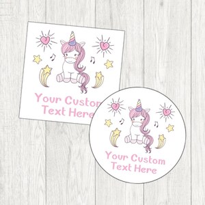 unicorn personalised birthday party stickers labels custom