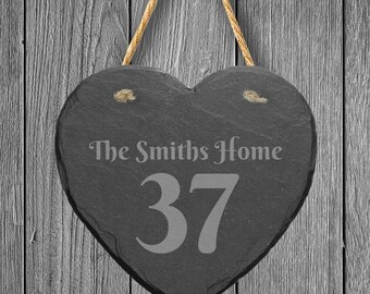 Slate Heart Engraved House Number or Name Door Plaque Sign with a Butterfly 