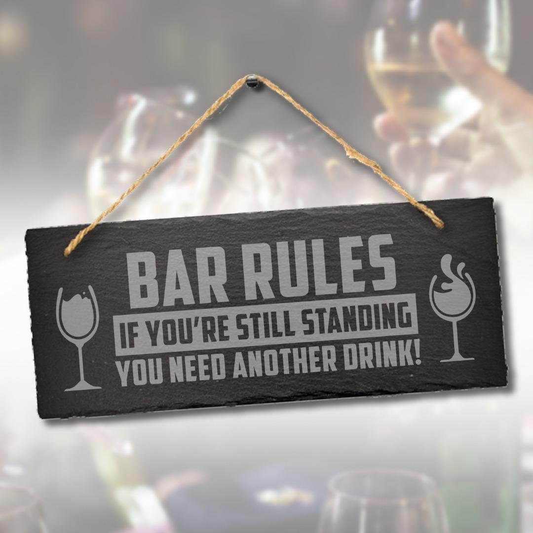 Bar Rules Hanging Slate Sign Funny Drinking Gift Man Cave Home Etsy