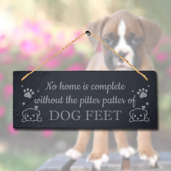 Dog Pitter Patter Engraved Hanging Slate Kennels Puppy Funny Etsy