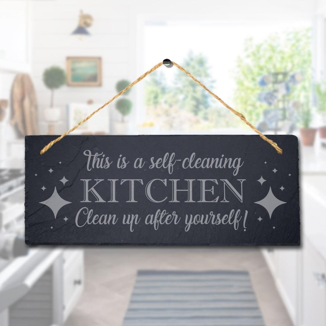 This is a Self-Cleaning Kitchen Wall Decor Sign, Kitchen Decor, Printed  Wood Plaque Sign, Hanging Funny Kitchen Signs, Family Signs for Home Decor