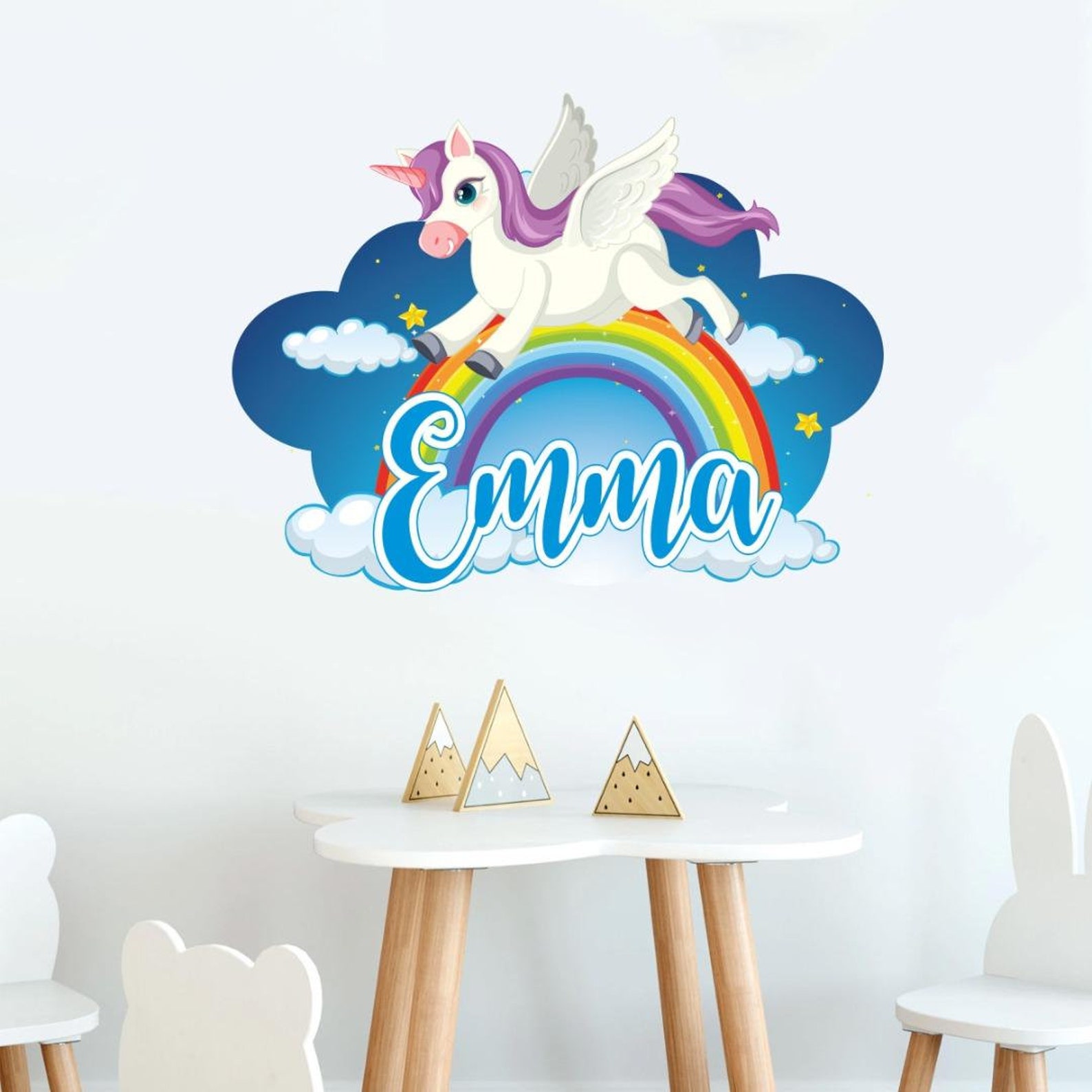 Personalised Rainbow Unicorn Wall Sticker Name Vinyl Decal Etsy UK