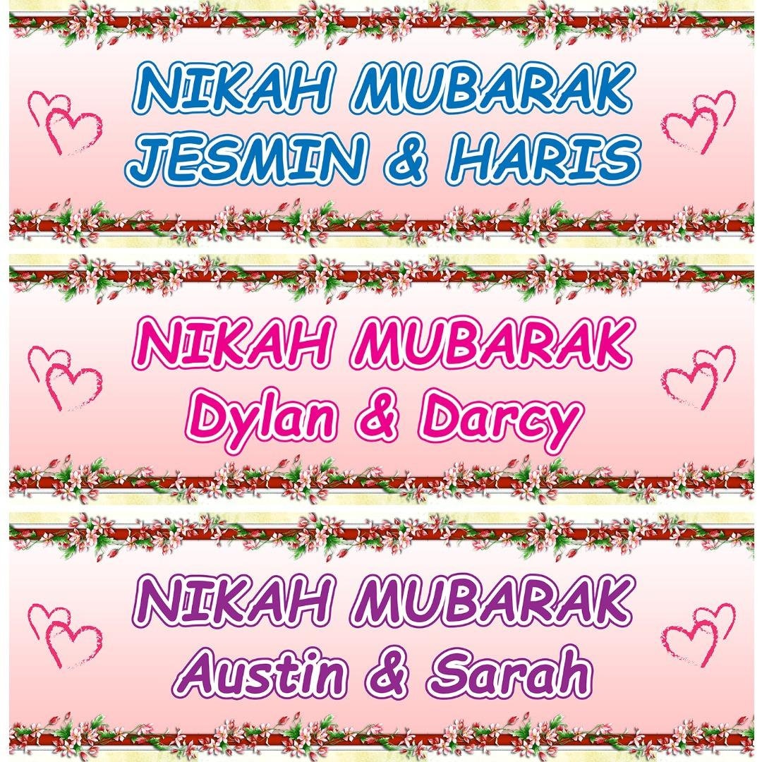 2 Personalised Nikah Mubarak Banners Any Names Any Message Approx 3ft x 1ft