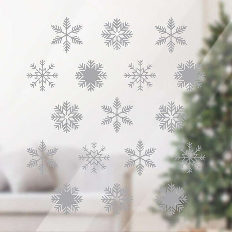 30 Snowflakes Window Wall Stickers Xmas Decal Christmas Shop Etsy