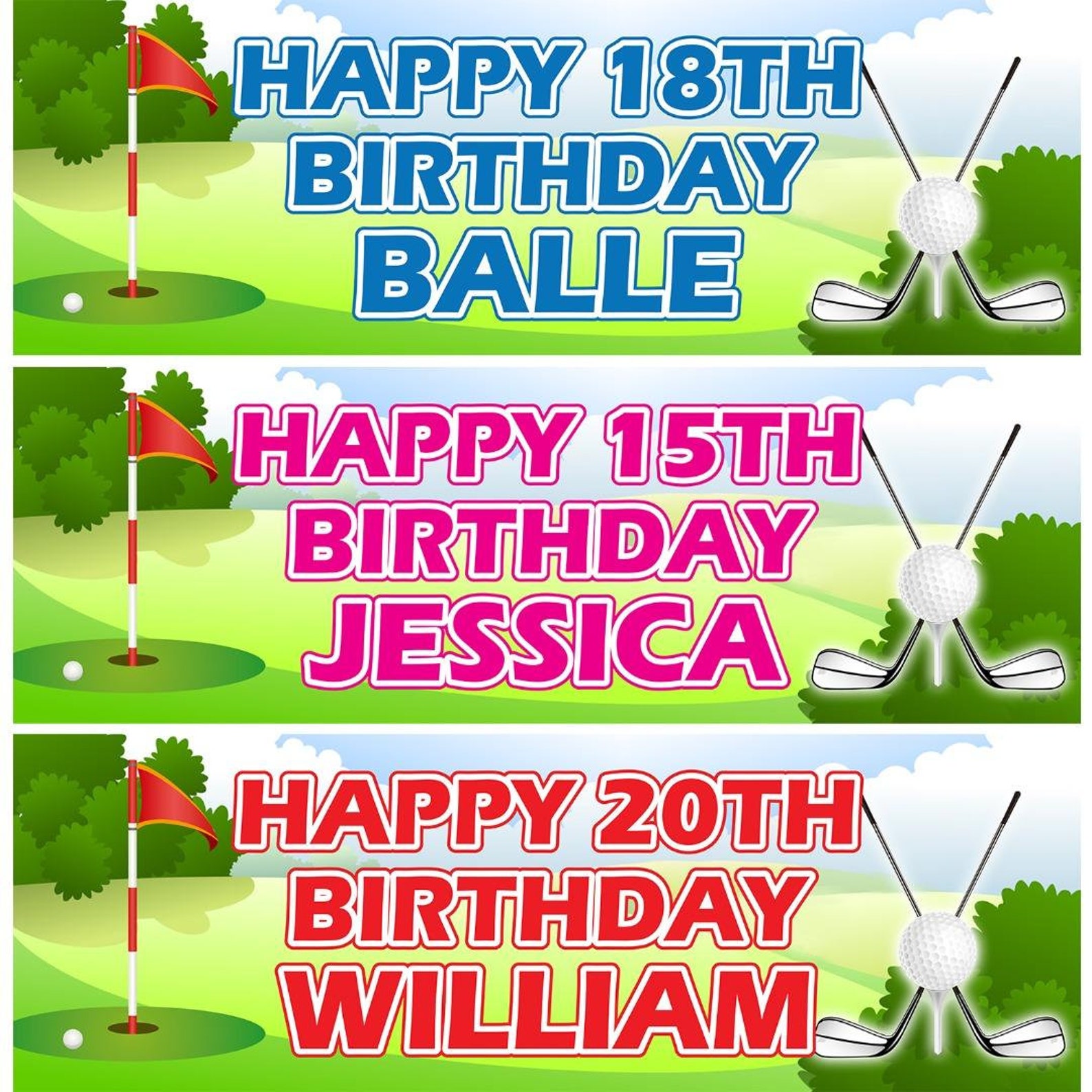 2 Personalised Golf Birthday Banners Golfing Celebration Party | Etsy